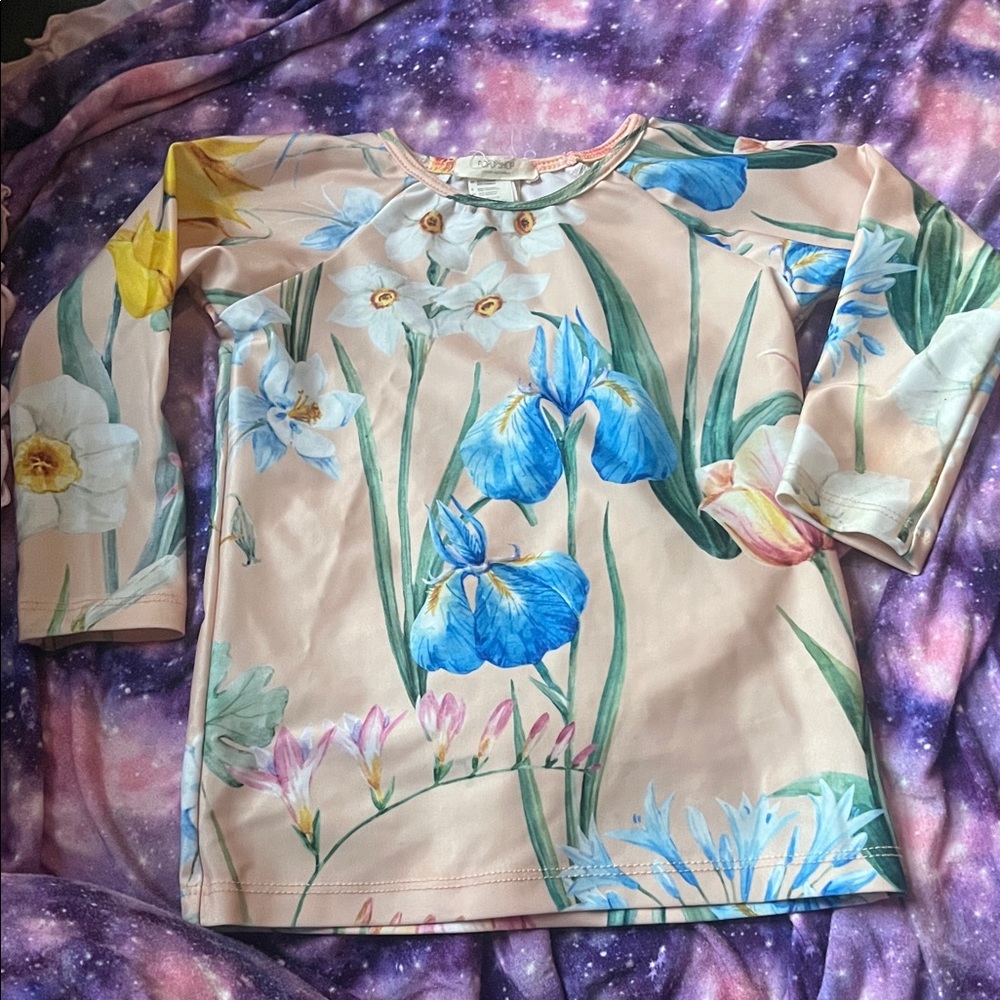 B44 Popupshop Brand LS Rashgaurd— Pastel Floral Print, 2T